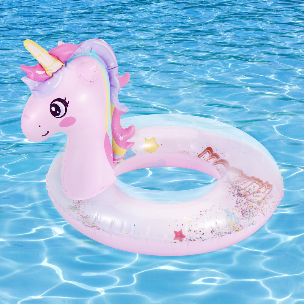 Boia Inflável para Piscina MoKo - Unicornio Brilhante com Lantejoulas Anel de Natação Tubular Brinquedos Infláveis Aquáticos Divertidos para o Verão, para Praia, Piscina e Festa ao Ar Livre, Brinquedo Aquático para Crianças, Rosa